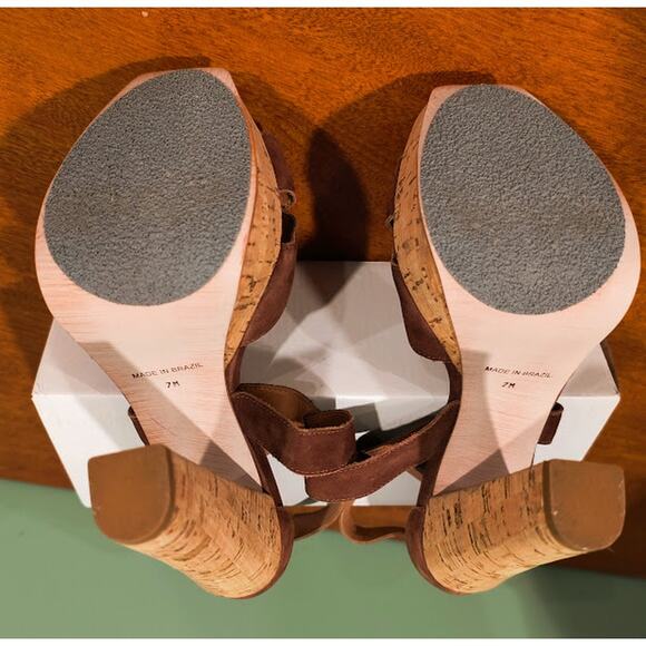 Madison Harding Brown Cork Platform Heels - Size 7 - Picture 7 of 8